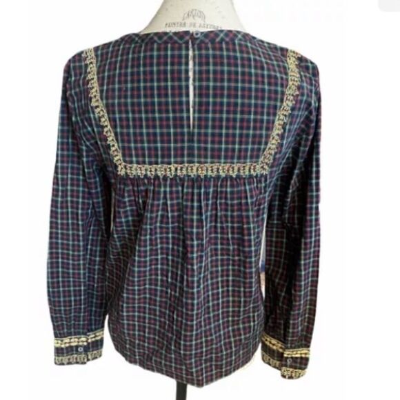 NWT JCREW $88 Embroidered peasant top in plaid - Picture 3 of 10